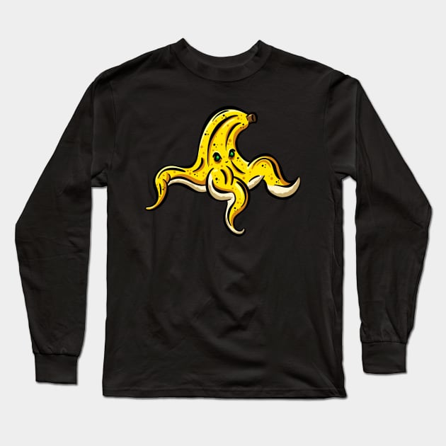 Banana Slip Peel Sticker Character Long Sleeve T-Shirt by Squeeb Creative